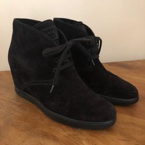 Prada Black Lace Up Wedge Bootie